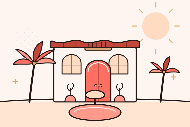 Illustration of Coral Gables Mediterranean architecture with palm trees, representing the Coral Partners office location
