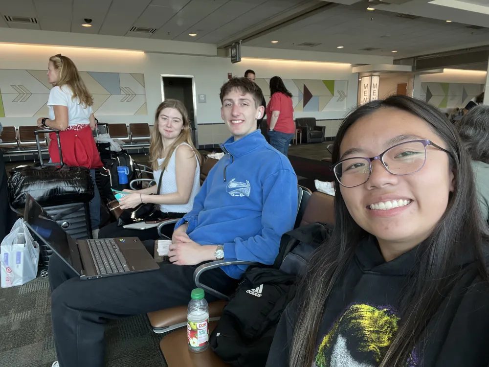 Team members travelling together to a company event