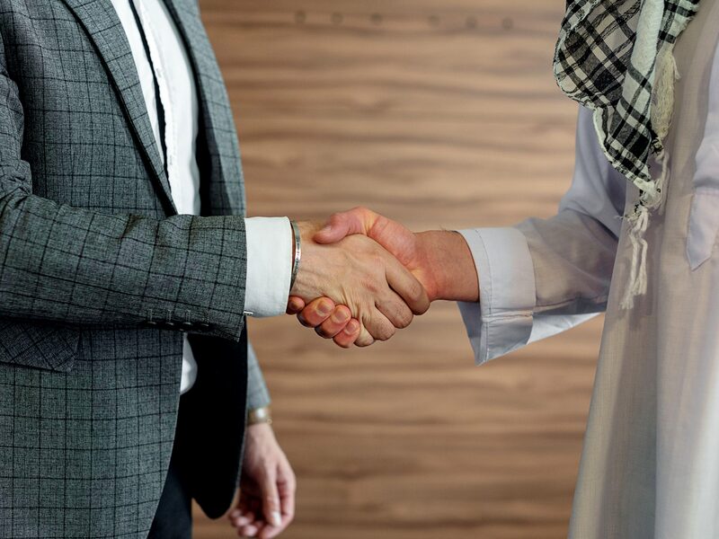 Two professionals shaking hands to close a partnership
