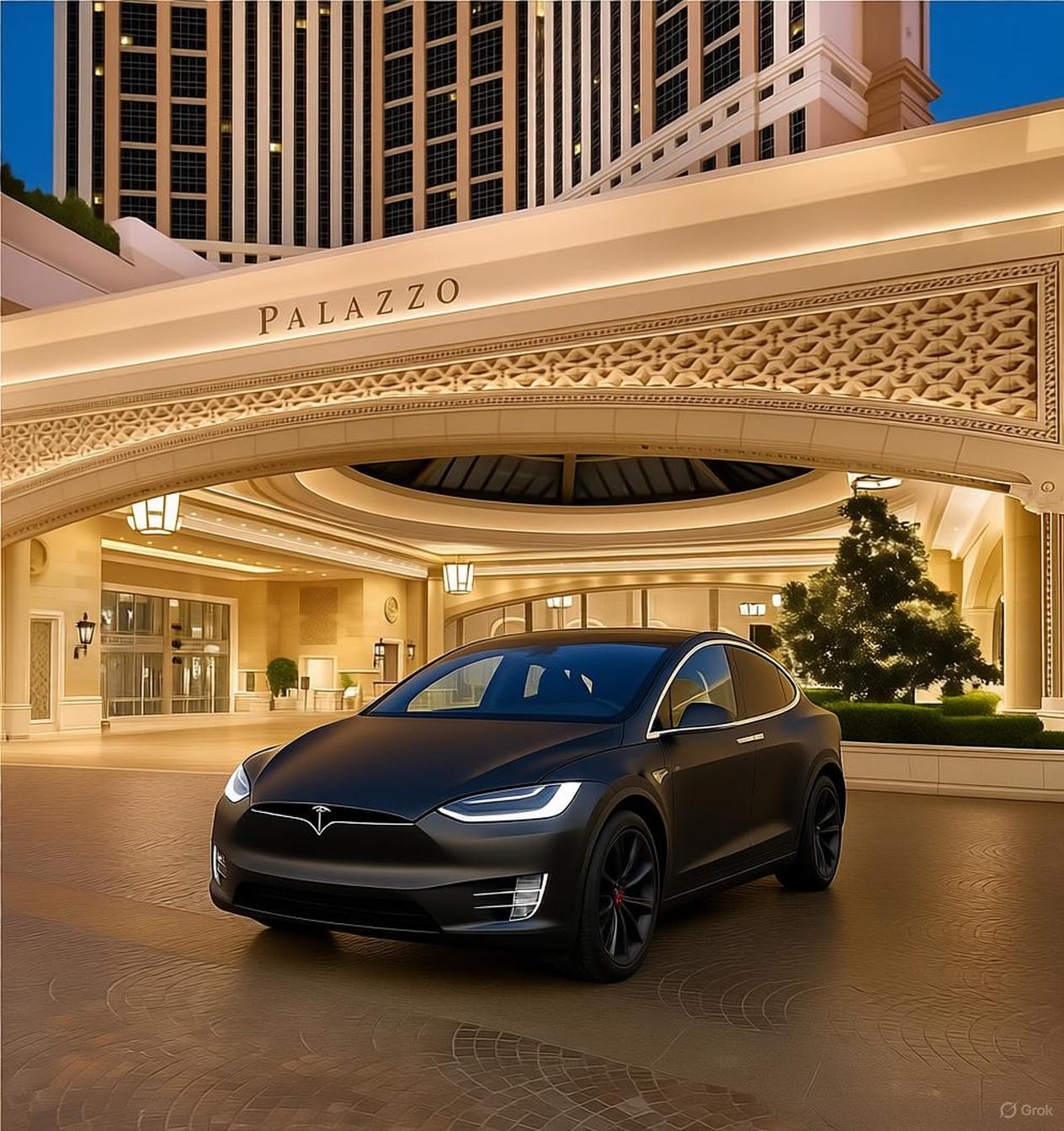 Tesla Model X on hourly standby outside a Las Vegas Strip resort