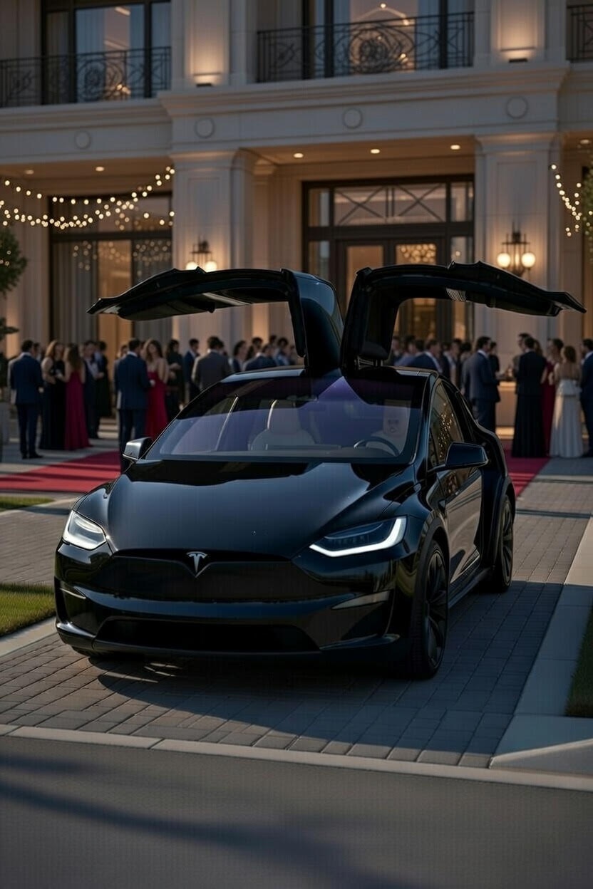 Tesla Model X arriving at a Las Vegas event venue