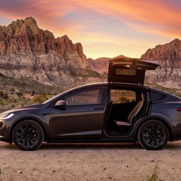 Tesla Model X on a private tour through the red rock landscape of the American Southwest