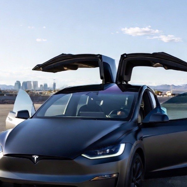 Tesla Model X waiting at the passenger pickup area of Harry Reid International Airport