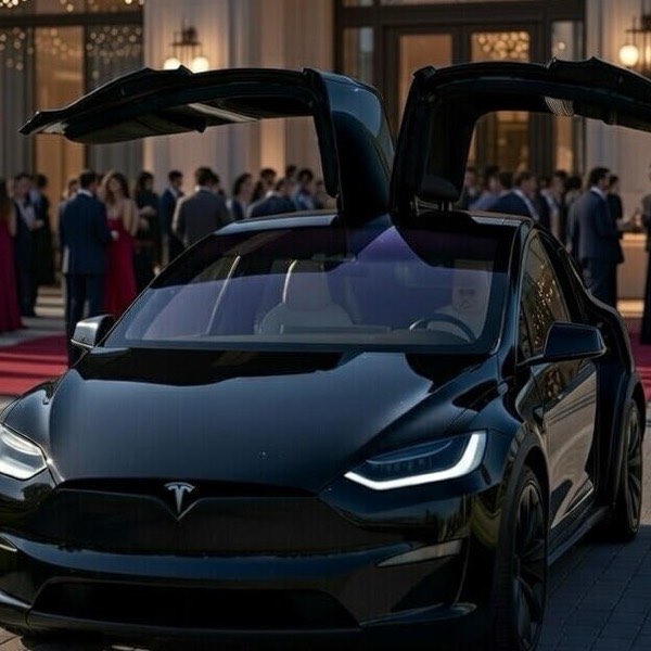 Tesla Model X arriving at a Las Vegas event venue