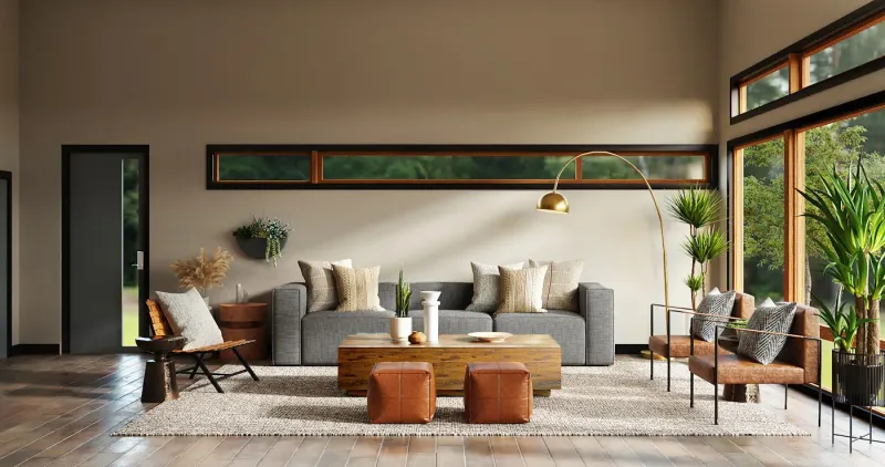 A warm, modern living room served by dependable home phone service