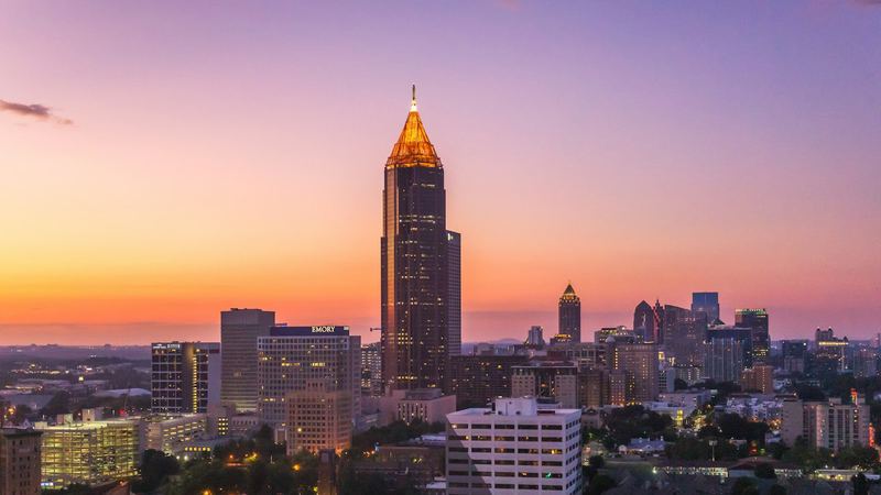 Atlanta skyline at sunset, home of Real Recruitment Solutions