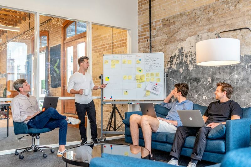 Strategy board covered in sticky notes during a funnel review
